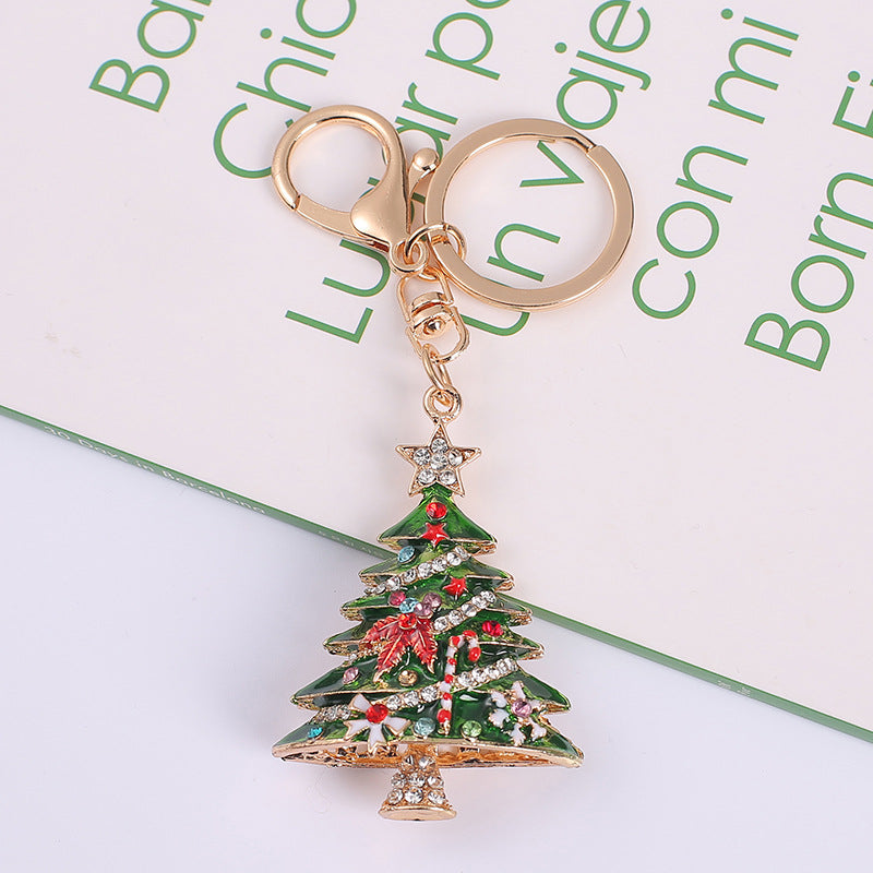 Wholesale Diamond Inlaid Christmas Tree Alloy Keychains
